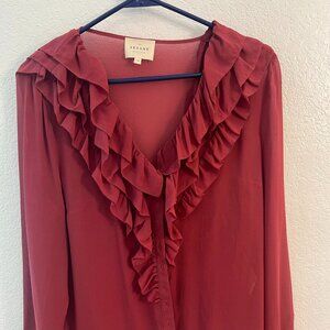 Sezane sheer pink blouse with ruffles Sz 38